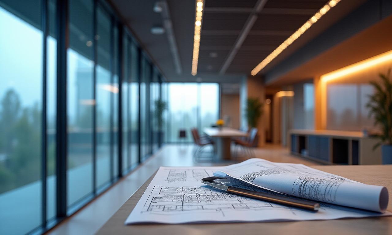 Interior kantor modern sedang dalam tahap renovasi rapi